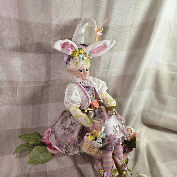 Cynthia Rowley Easter Elf Bunny Shelf Sitter Doll Tabletop Spring Decor Purple - Picture 6 of 9
